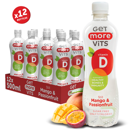 Get More Vits - Vitamin D Still Mango & Passionfruit 500ml (12 Pack)