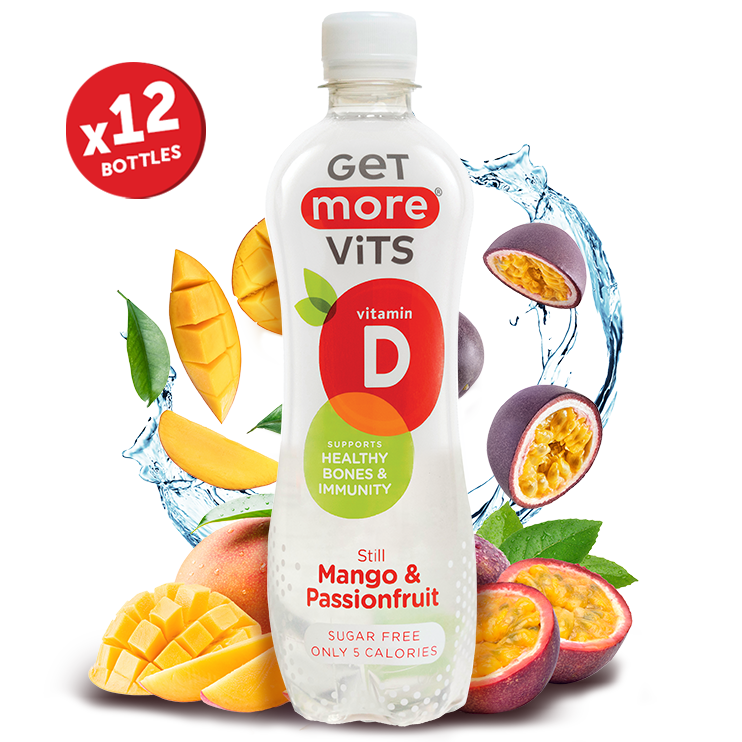 Get More Vits - Vitamin D Still Mango & Passionfruit 500ml (12 Pack)