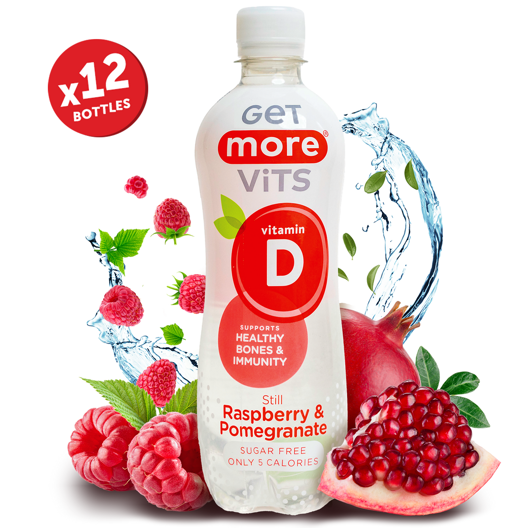 Get More Vits - Vitamin D Raspberry & Pomegranate Still 500ml (12 Pack)