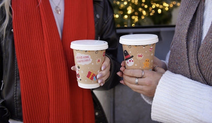12oz Double Wall Aqueous Lined Compostable Christmas Coffee Takeaway Cups - Festive Design (Box of 500) (Code: XQ04133XM)