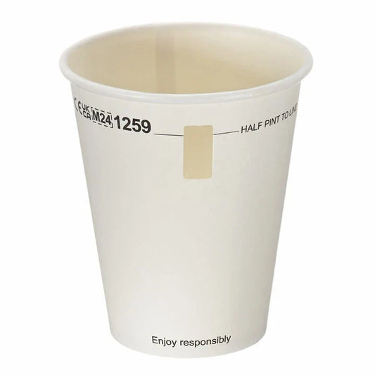 White Paper Half-Pint Tumbler (284ml) with Window – Aqueous Lined Biodegradable (Box of 500)