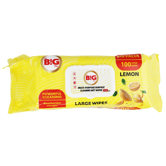 The Big Value Large Multi-Surface Cleaning Wipes Lemon - Pack of 100