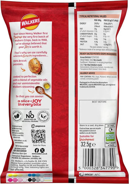 Walkers Ready Salted Crisps 32.5g - Box of 32