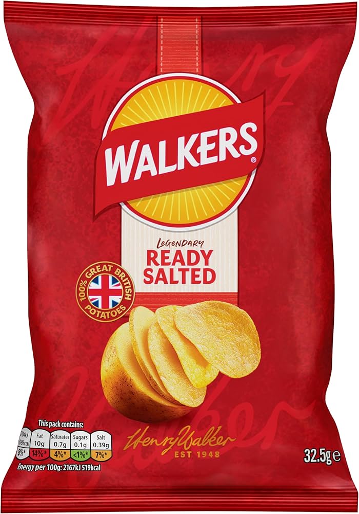 Walkers Ready Salted Crisps 32.5g - Box of 32
