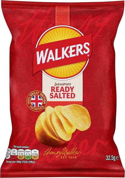Walkers Ready Salted Crisps 32.5g - Box of 32