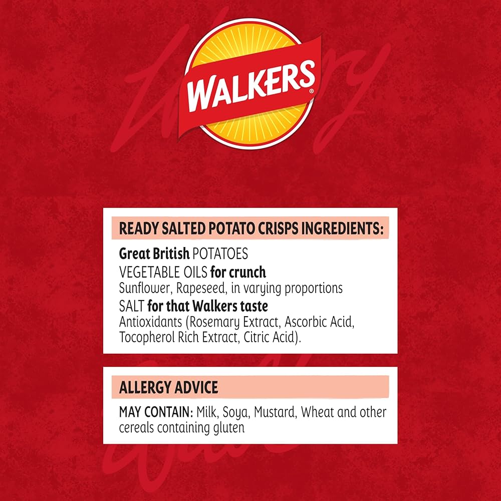 Walkers Ready Salted Crisps 32.5g - Box of 32
