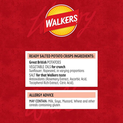Walkers Ready Salted Crisps 32.5g - Box of 32