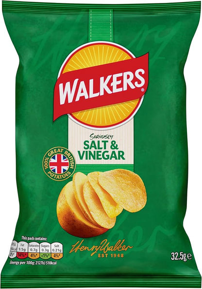 Walkers Crisps: Salt & Vinegar - 32.5g (Box of 32)
