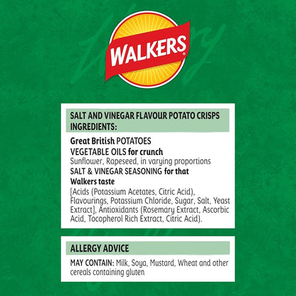 Walkers Crisps: Salt & Vinegar - 32.5g (Box of 32)