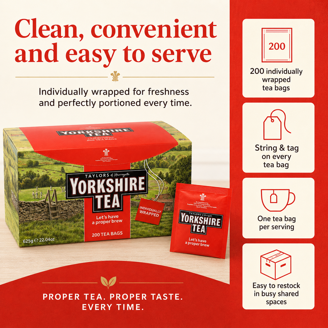 Yorkshire Tea Individually Wrapped Envelope Tea Bags – 200 Pack