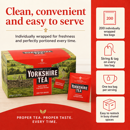 Yorkshire Tea Individually Wrapped Envelope Tea Bags – 200 Pack
