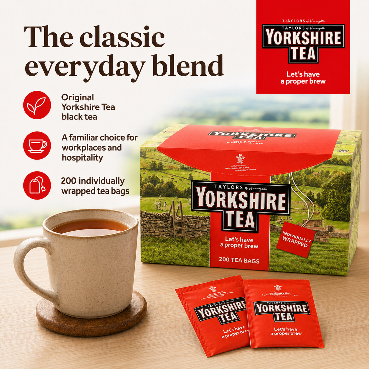 Yorkshire Tea Individually Wrapped Envelope Tea Bags – 200 Pack