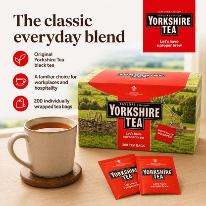 Yorkshire Tea Individually Wrapped Envelope Tea Bags – 200 Pack