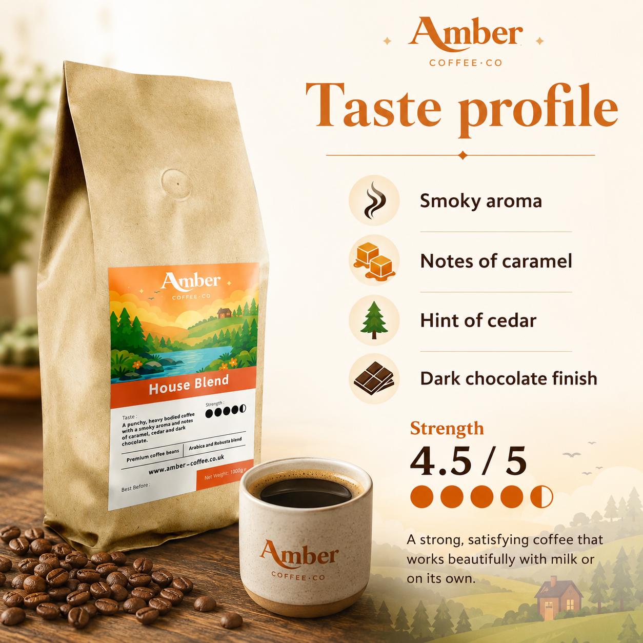 Amber Coffee Co House Blend Coffee Beans - 1kg (Case of 6)