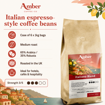 Amber Coffee Co Italiano Blend Coffee Beans - 1kg (Case of 6)