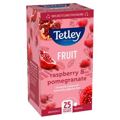 Tetley Raspberry & Pomegranate Individually Wrapped Envelope Tea Bags – 25 Pack