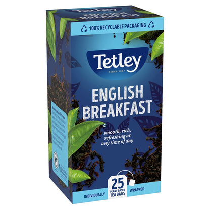 Tetley English Breakfast Individually Wrapped Envelope Tea Bags – 25 Pack