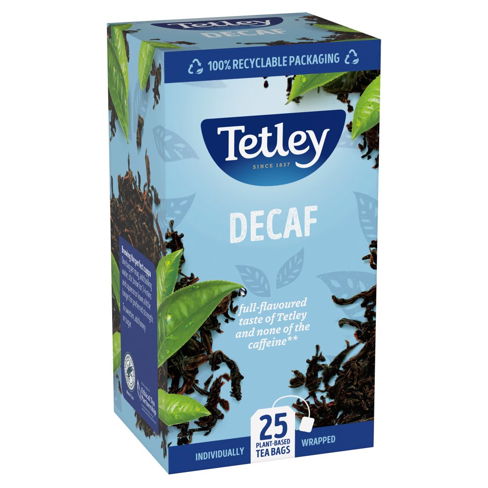 Tetley Decaf Individually Wrapped Envelope Tea Bags – 25 Pack