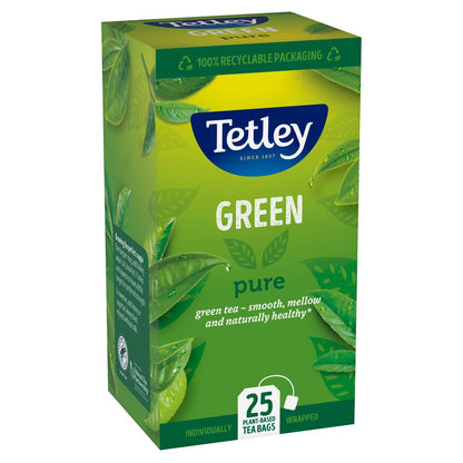 Tetley Green Tea Individually Wrapped Envelope Tea Bags – 25 Pack