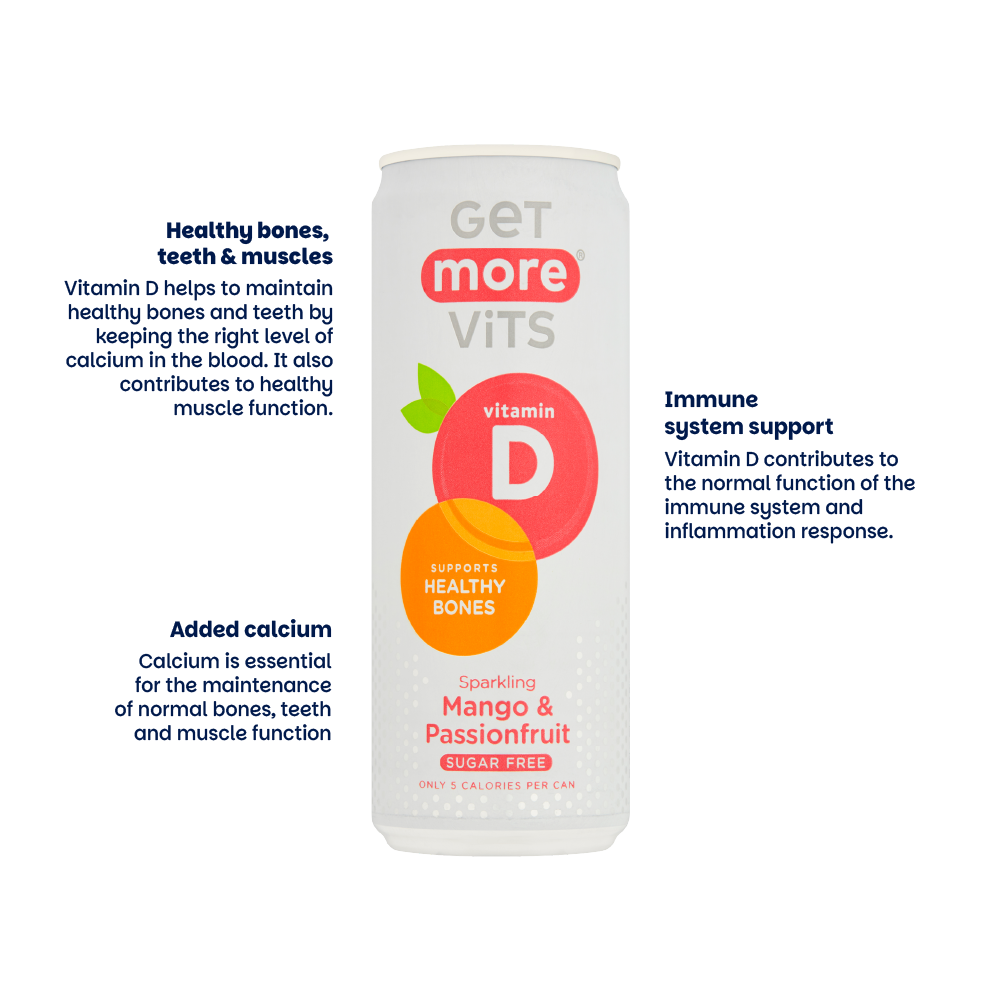Get More Vits - Vitamin D Sparkling Mango & Passionfruit 330ml Can (12 Pack)
