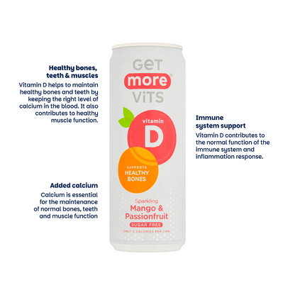 Get More Vits - Vitamin D Sparkling Mango & Passionfruit 330ml Can (12 Pack)