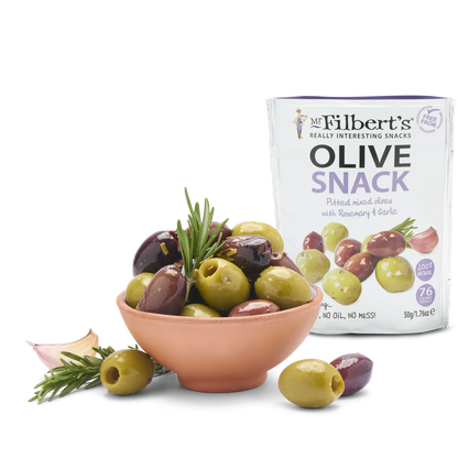 Mr Filbert's Rosemary & Garlic Mixed Olives – 50g (Box of 12)