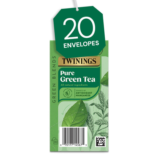 Twinings Pure Green Tea Individually Wrapped Envelope Tea Bags – 20 Pack