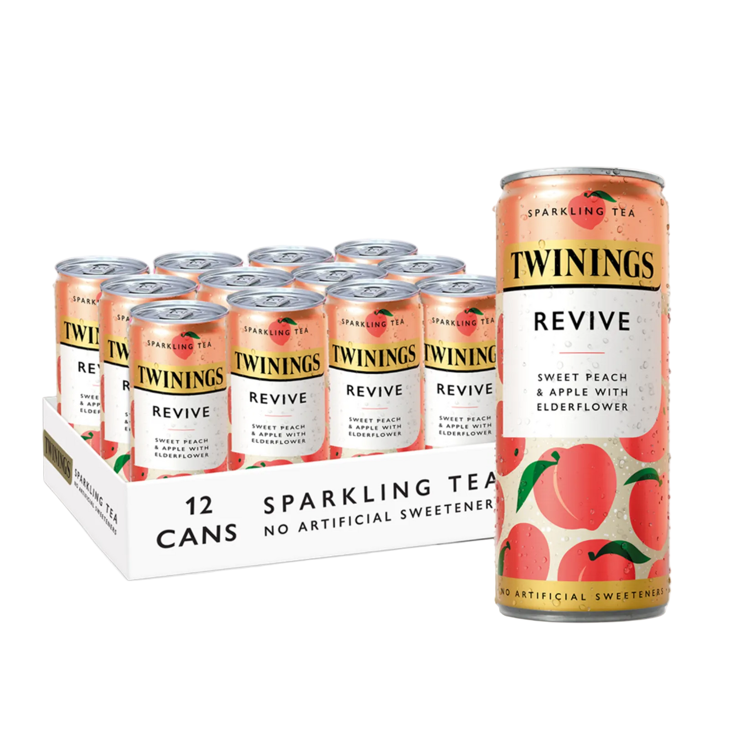 Twinings Revive Sparkling Tea - Sweet Peach & Apple With Elderflower - 12 x 250ml Cans