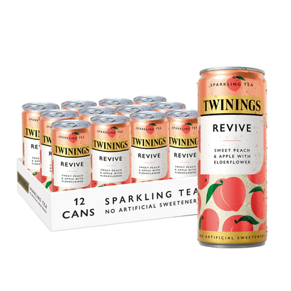 Twinings Revive Sparkling Tea - Sweet Peach & Apple With Elderflower - 12 x 250ml Cans