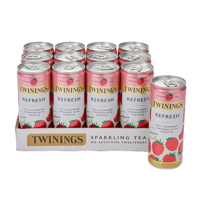 Twinings Refresh Sparkling Tea - Raspberry & Lemon With Hibiscus - 12 x 250ml Cans
