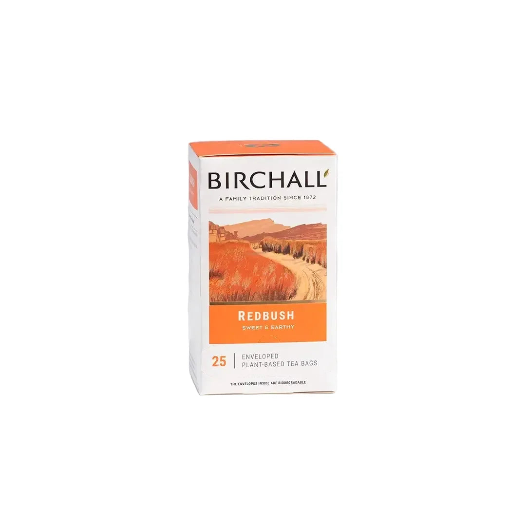 Birchall Redbush tea box on a white background