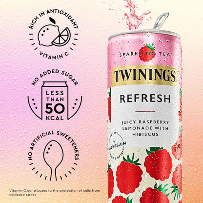 Twinings Refresh Sparkling Tea - Raspberry & Lemon With Hibiscus - 12 x 250ml Cans