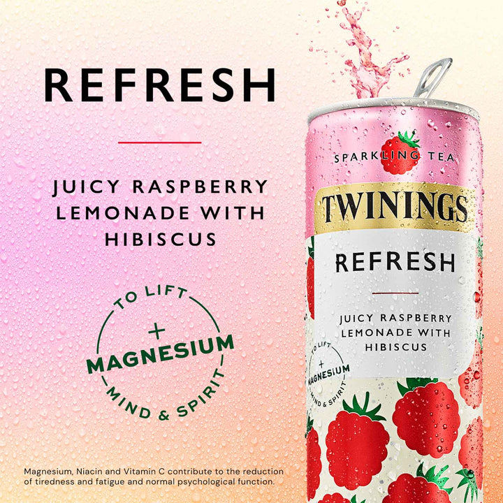 Twinings Refresh Sparkling Tea - Raspberry & Lemon With Hibiscus - 12 x 250ml Cans