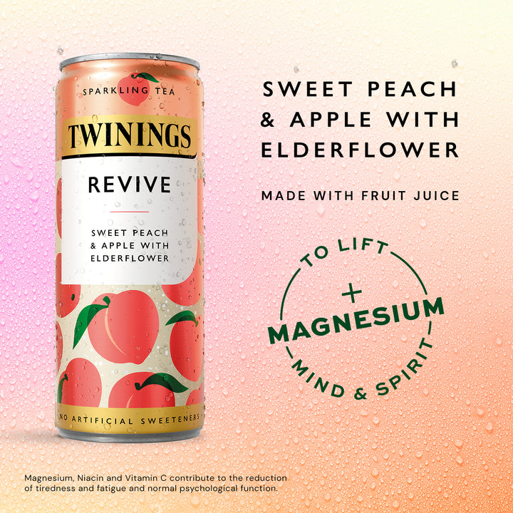 Twinings Revive Sparkling Tea - Sweet Peach & Apple With Elderflower - 12 x 250ml Cans