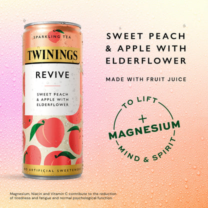 Twinings Revive Sparkling Tea - Sweet Peach & Apple With Elderflower - 12 x 250ml Cans