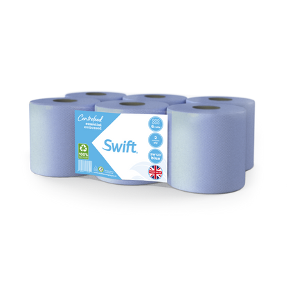Swift Blue Economy Embossed 2-Ply Centrefeed Paper Rolls - Pack of 6