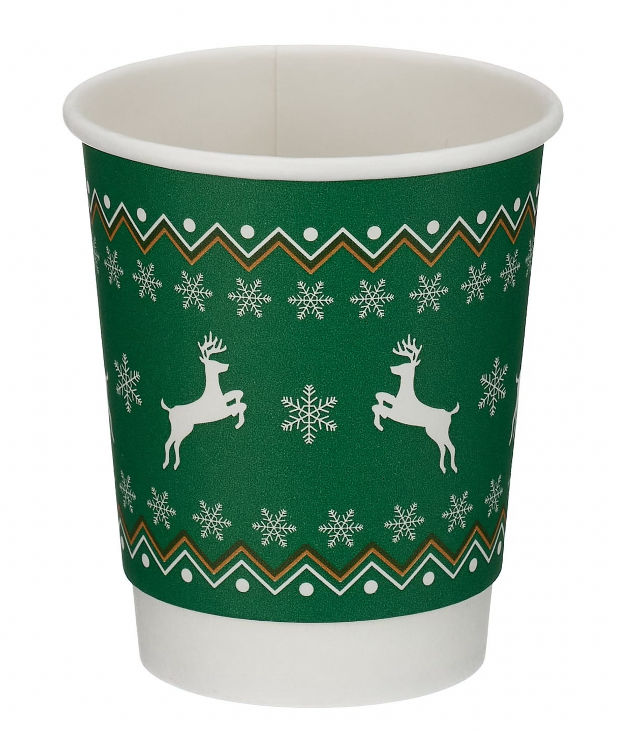 8oz Double Wall Christmas Coffee Takeaway Cups - Green Reindeer Christmas Design (Box of 500) (Code: XD04021XM)