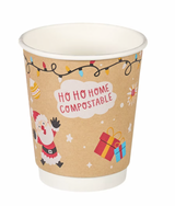 8oz Double Wall Aqueous Lined Compostable Christmas Coffee Takeaway Cups - Festive Design (Box of 500) (Code: XQ04122XM)