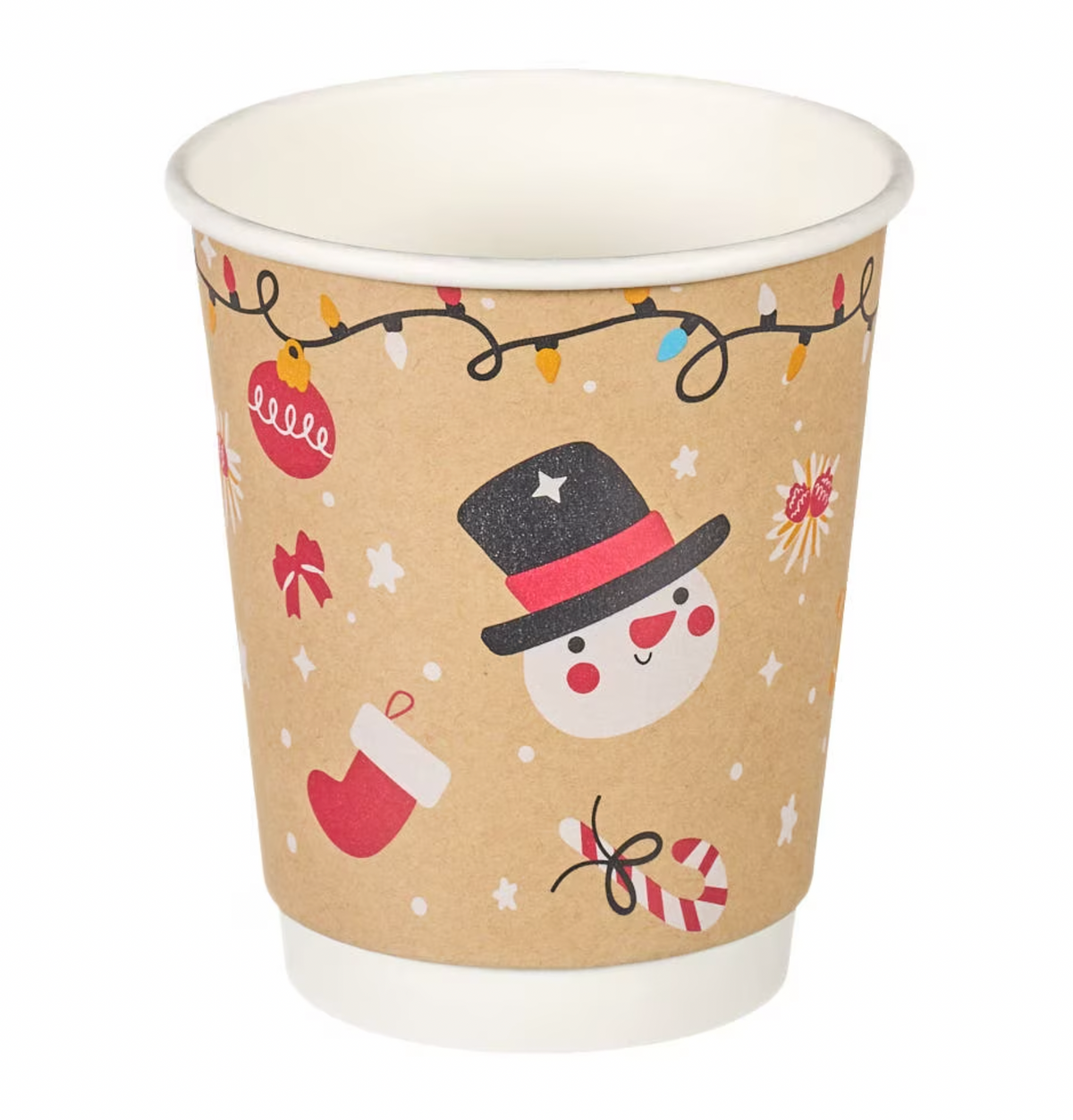 8oz Christmas Double Wall Aqueous Lined Compostable Coffee Cups - Case of 500