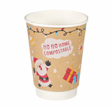 12oz Double Wall Aqueous Lined Compostable Christmas Coffee Takeaway Cups - Festive Design (Box of 500) (Code: XQ04133XM)