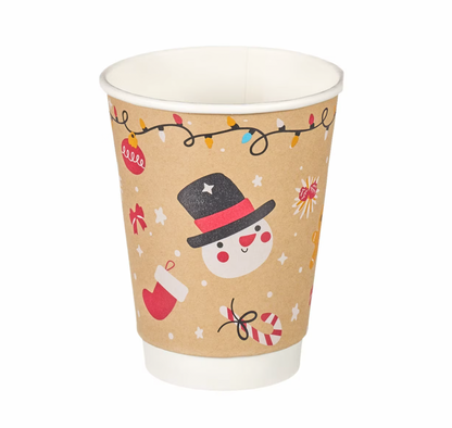 12oz Christmas Double Wall Aqueous Lined Compostable Coffee Cups - Case of 500