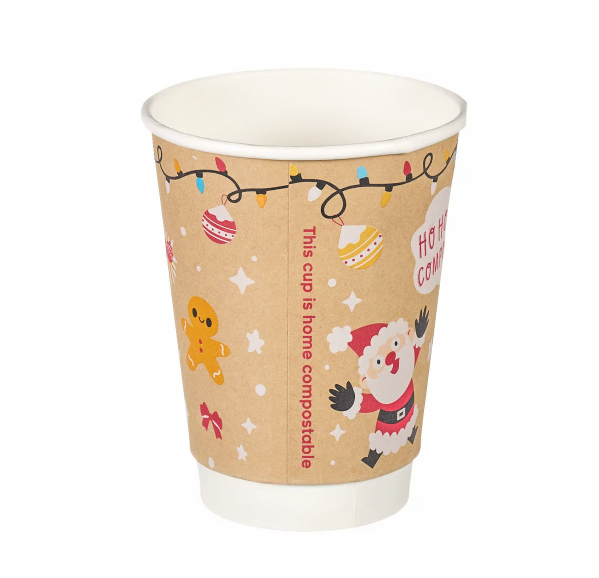 12oz Double Wall Aqueous Lined Compostable Christmas Coffee Takeaway Cups - Festive Design (Box of 500) (Code: XQ04133XM)