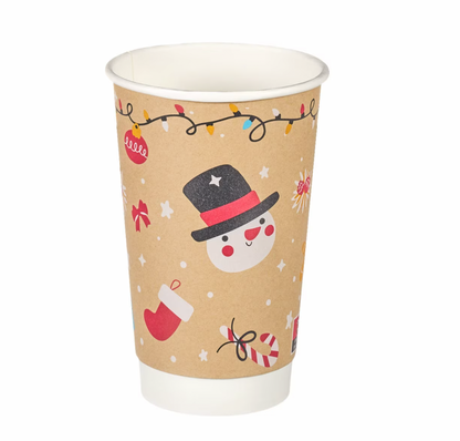 16oz Double Wall Aqueous Lined Compostable Christmas Coffee Takeaway Cups - Festive Design (Box of 500) (Code: XQ04144XM)