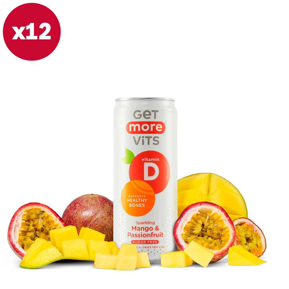 Get More Vits - Vitamin D Sparkling Mango & Passionfruit 330ml Can (12 Pack)