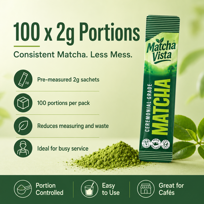 Matcha Vista Ceremonial Grade Matcha Powder 2g Sachet Portions - Pack of 100
