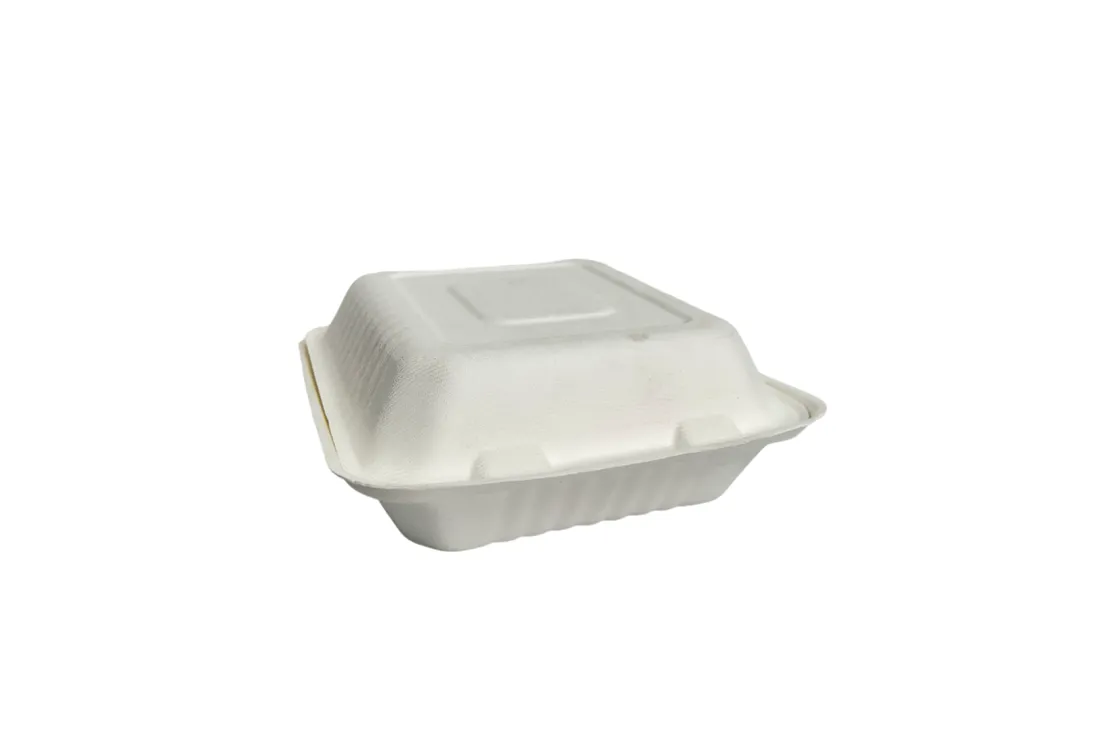 Large Bagasse Clamshell Meal Boxes 8" Square - Case of 200