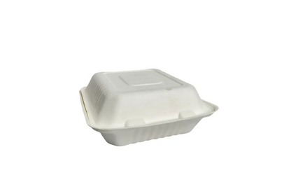 Large Bagasse Clamshell Meal Boxes 8" Square - Case of 200