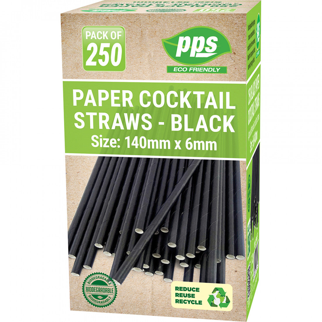 Black Paper Cocktail Straws 6x140mm - Pack of 250