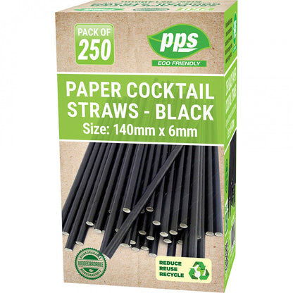 Black Paper Cocktail Straws 6x140mm - Pack of 250