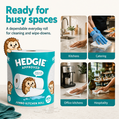 Hedgie Jumbo Kitchen Roll 2Ply - Single Roll 400 Sheets